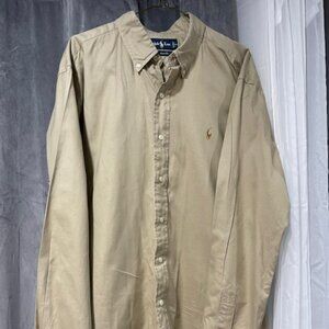 Ralph Lauren, TAN, Cotton Long Sleeve Dress Shirt, XL. Great condition.